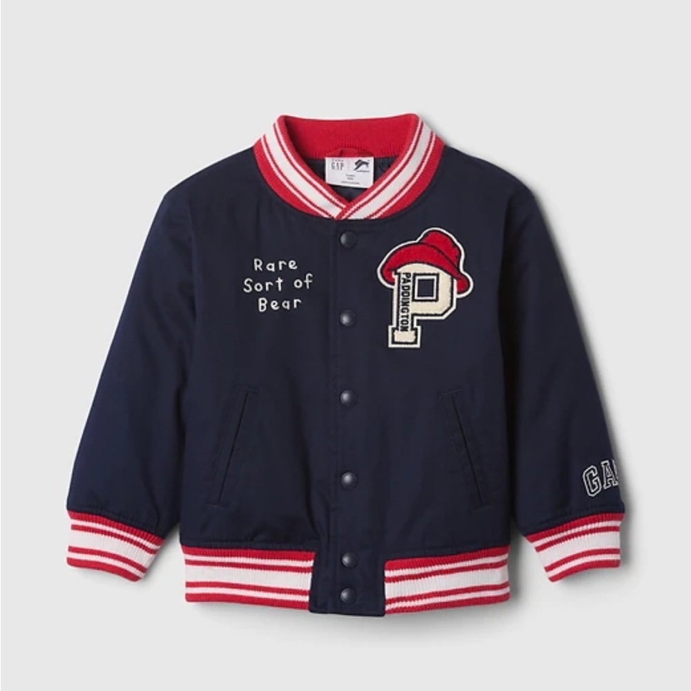 Baby Gap Paddington Bear Varsity Bomber Jacket 18-24 Months Navy/Red Padded